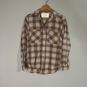 Bella Dahl Brown Plaid Cotton Button Down Shirt Size XS Boho Western